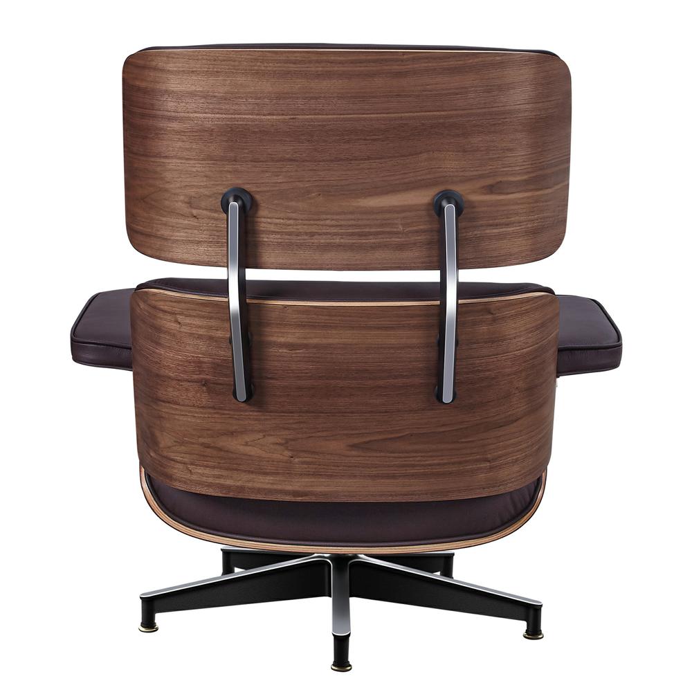 TALL Midcentury Lounge Chair & Ottoman - Dark Brown Leather, Walnut Wood