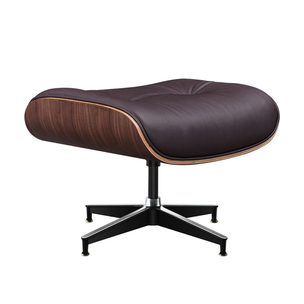 TALL Midcentury Lounge Chair & Ottoman - Dark Brown Leather, Walnut Wood