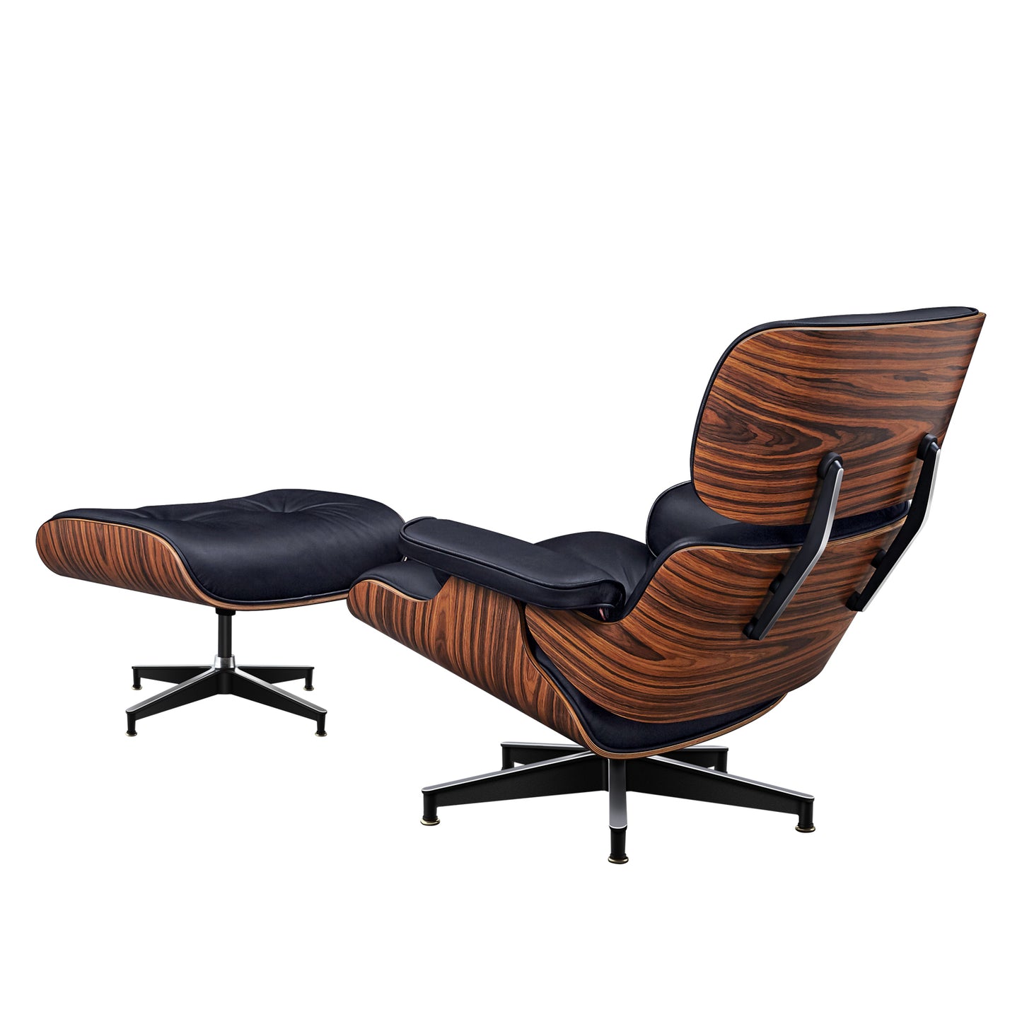 TALL Midcentury Lounge Chair & Ottoman - Black Leather, Palisander Wood