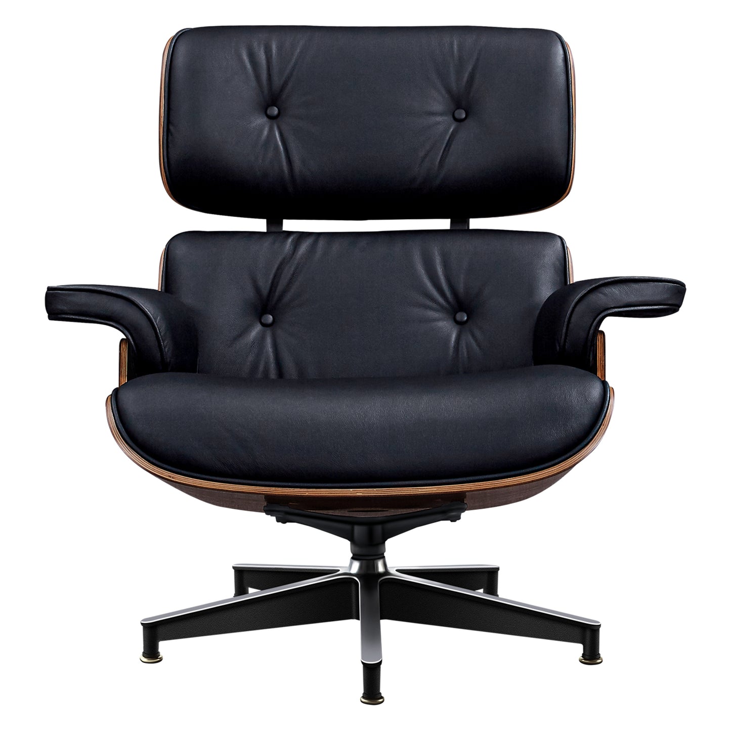 TALL Midcentury Lounge Chair & Ottoman - Black Leather, Palisander Wood