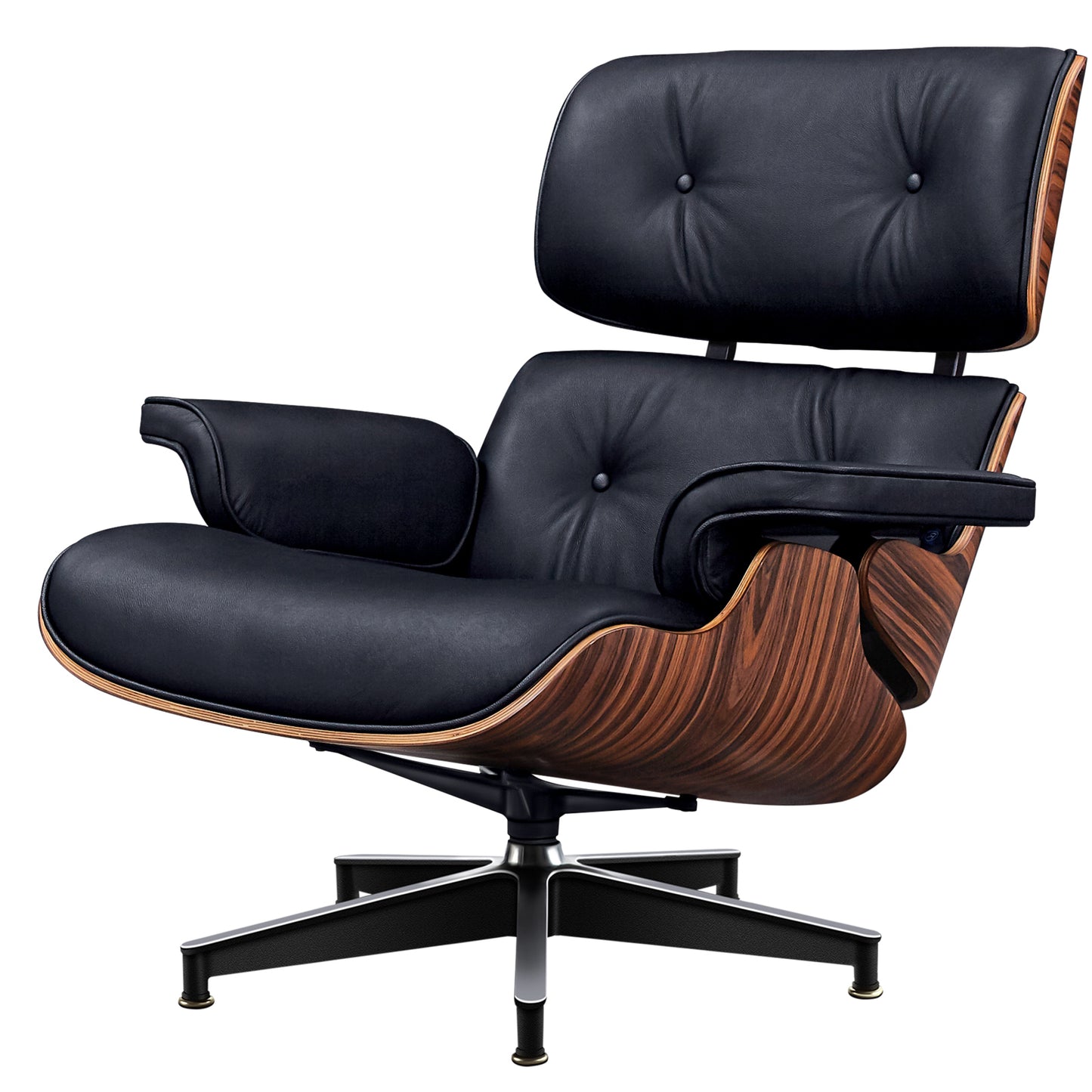 TALL Midcentury Lounge Chair & Ottoman - Black Leather, Palisander Wood