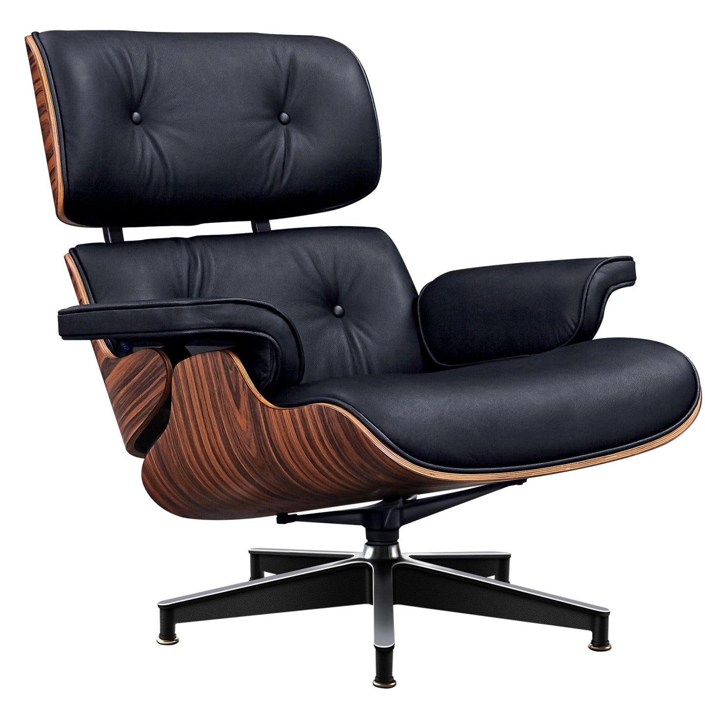 TALL Midcentury Lounge Chair & Ottoman - Black Leather, Palisander Wood