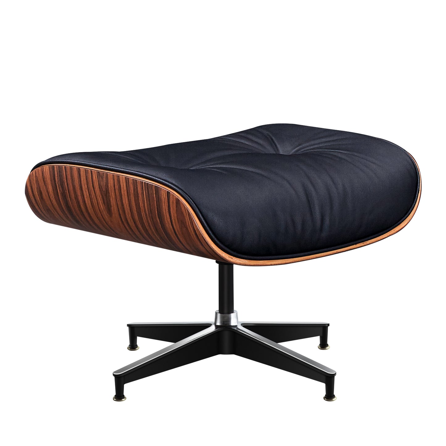 TALL Midcentury Lounge Chair & Ottoman - Black Leather, Palisander Wood