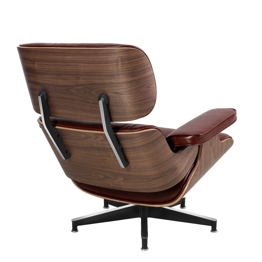 TALL Midcentury Lounge Chair & Ottoman - Retro Brown Aniline Leather, Walnut Wood