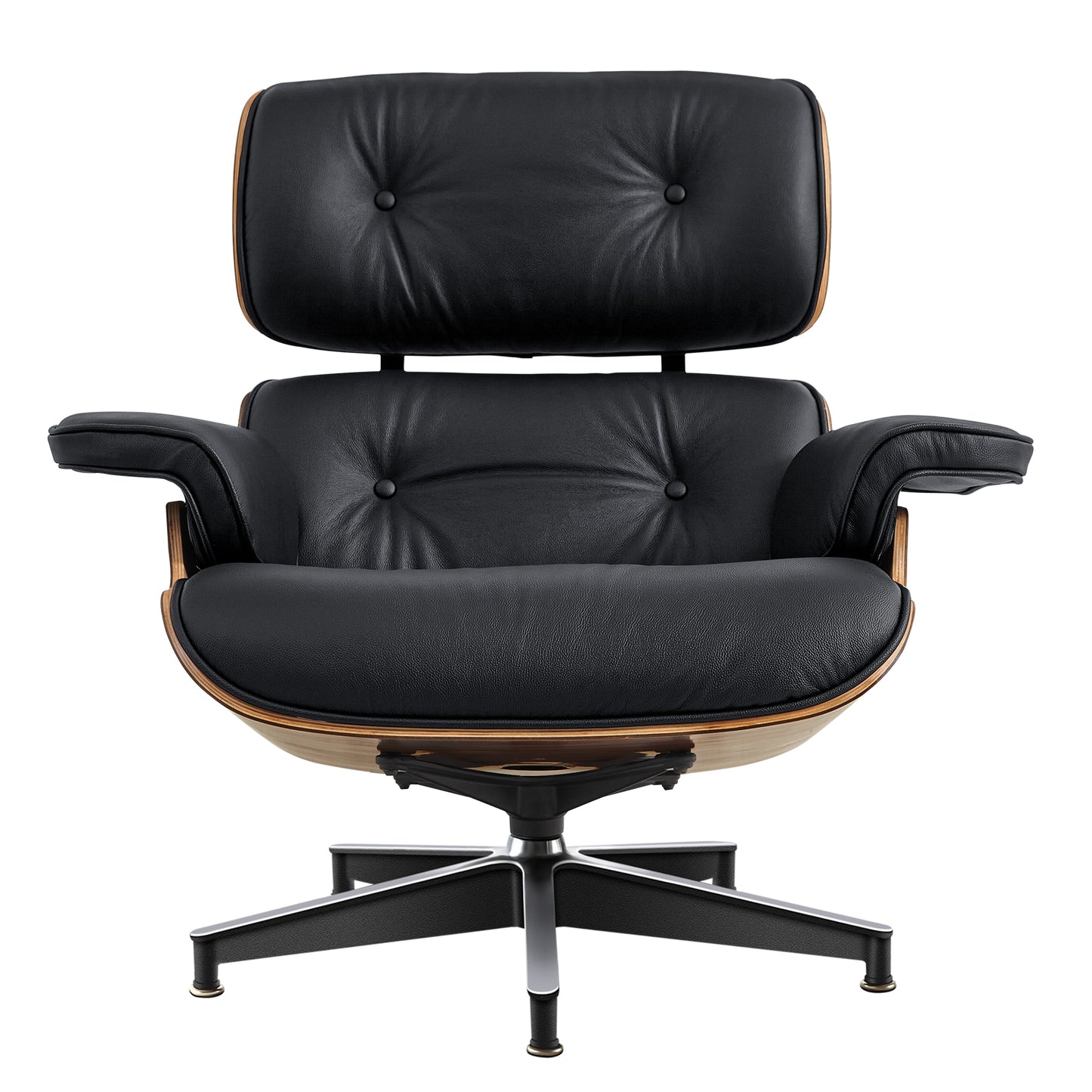 Midcentury Lounge Chair & Ottoman - Black Leather, Palisander Wood