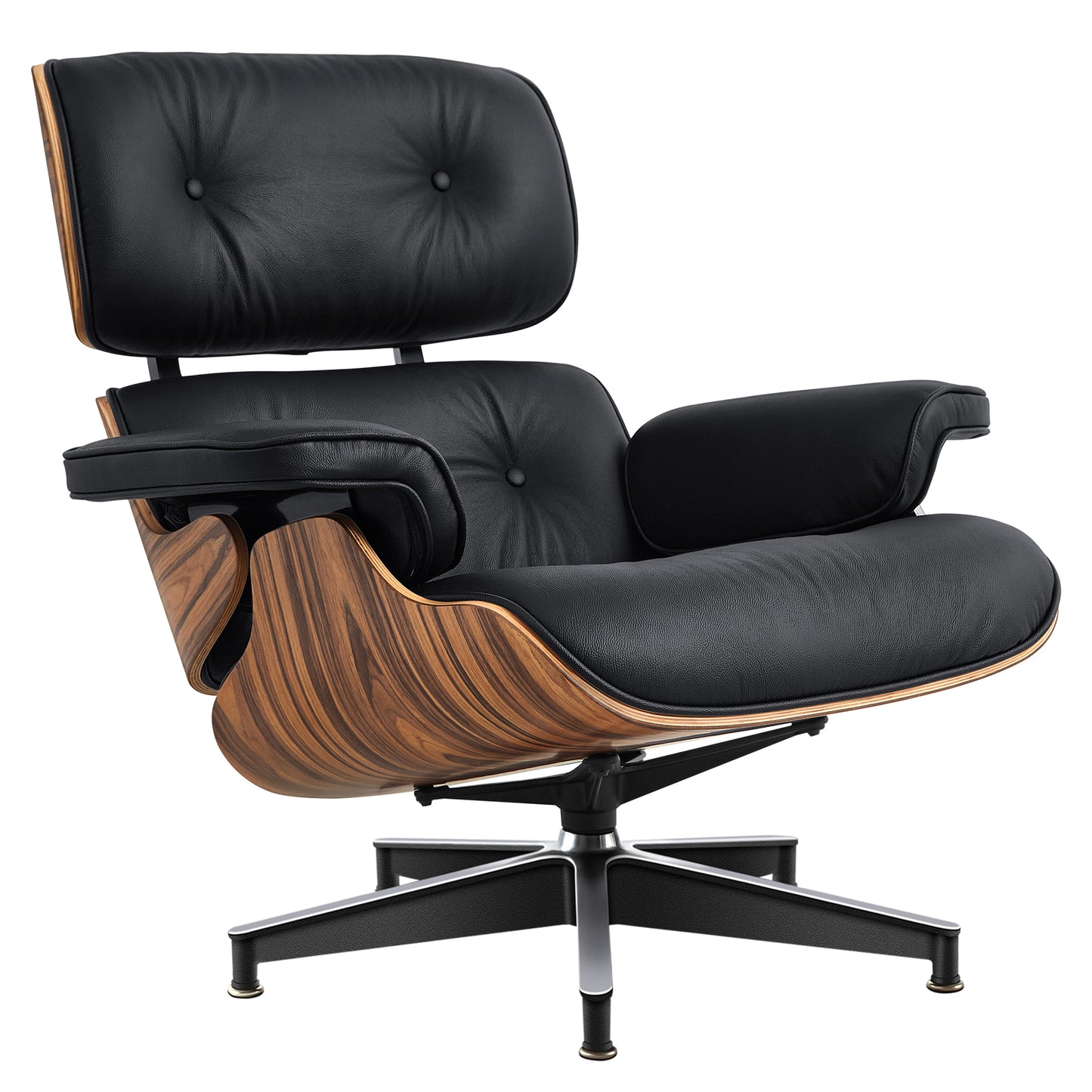 Midcentury Lounge Chair & Ottoman - Black Leather, Palisander Wood