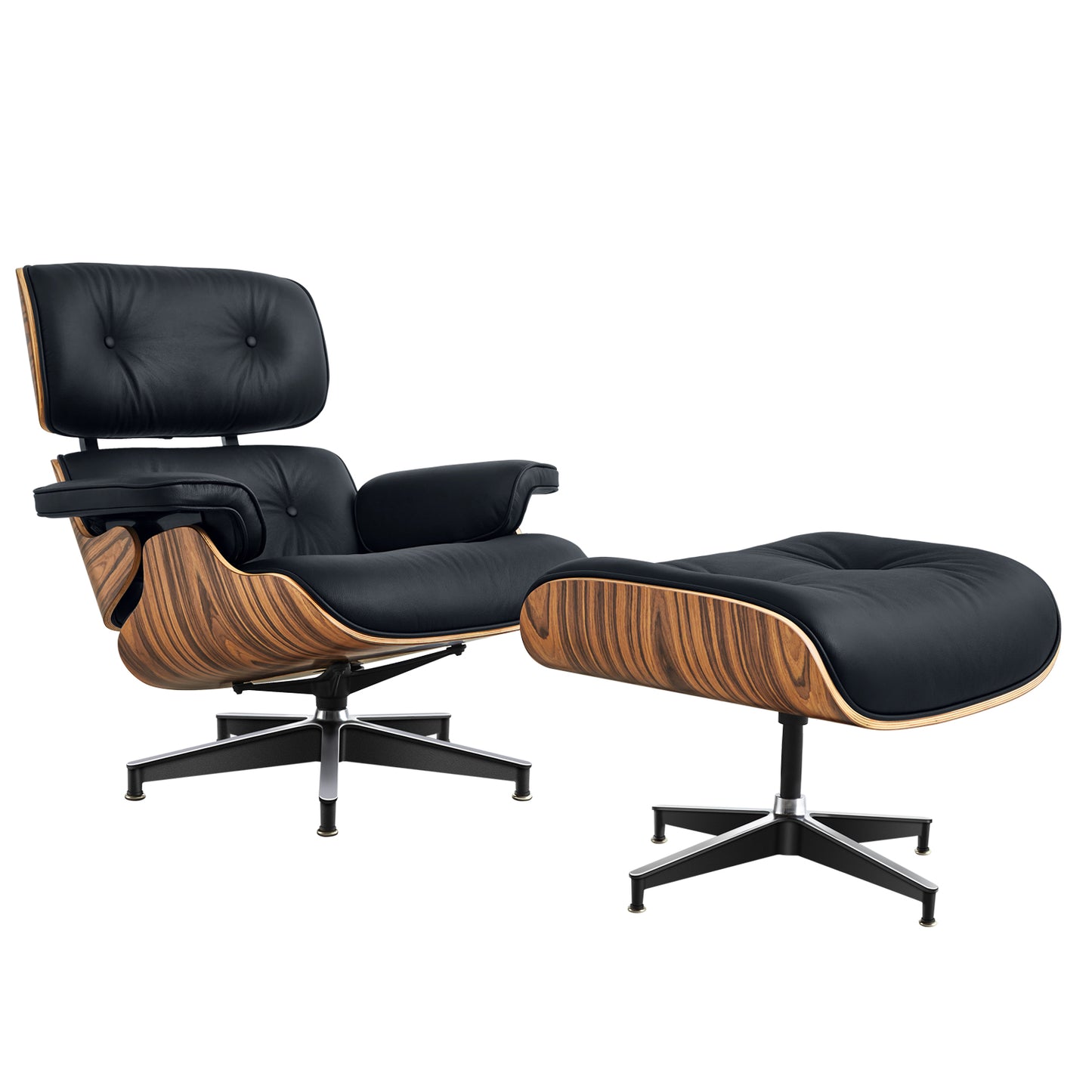 Midcentury Lounge Chair & Ottoman - Black Leather, Palisander Wood
