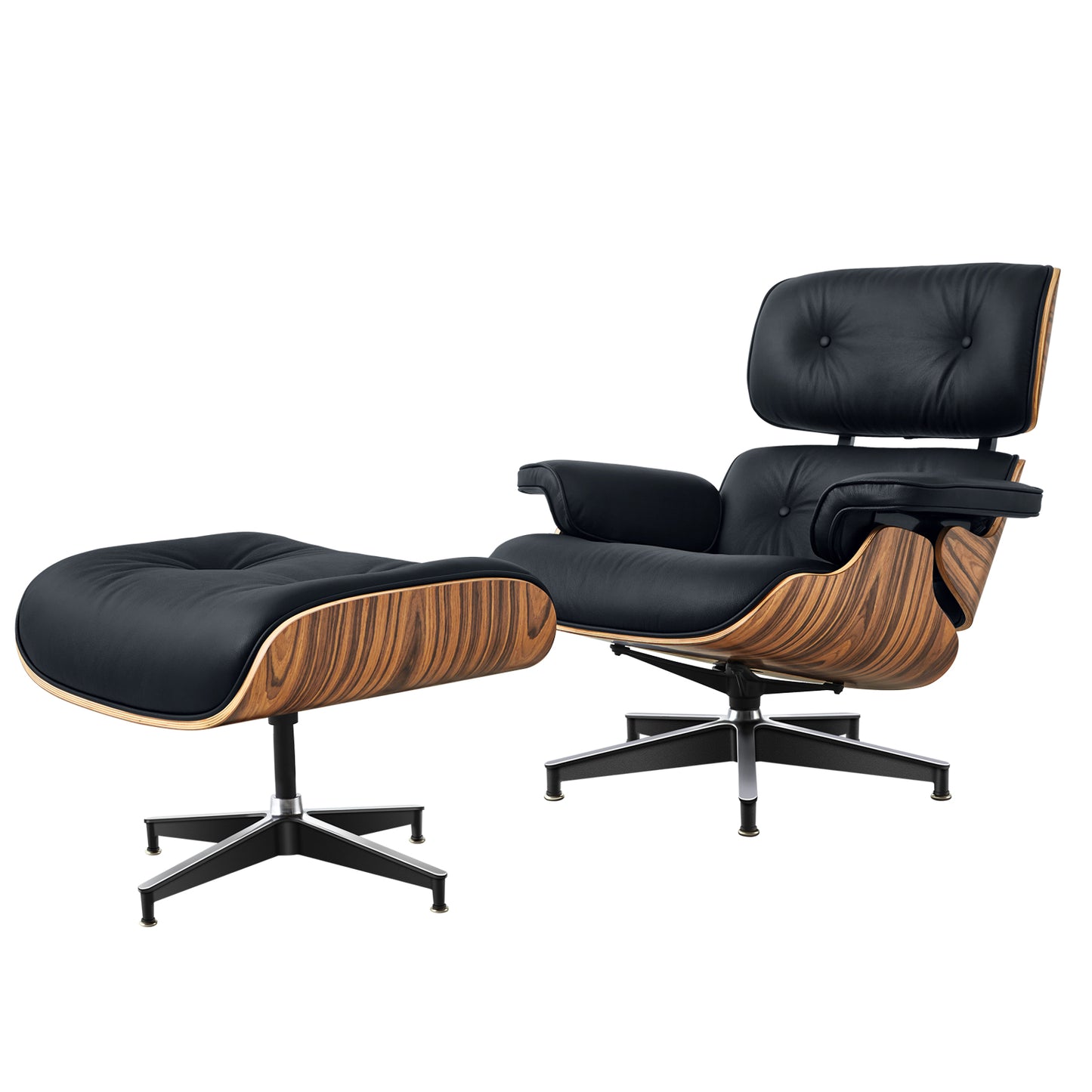 Midcentury Lounge Chair & Ottoman - Black Leather, Palisander Wood