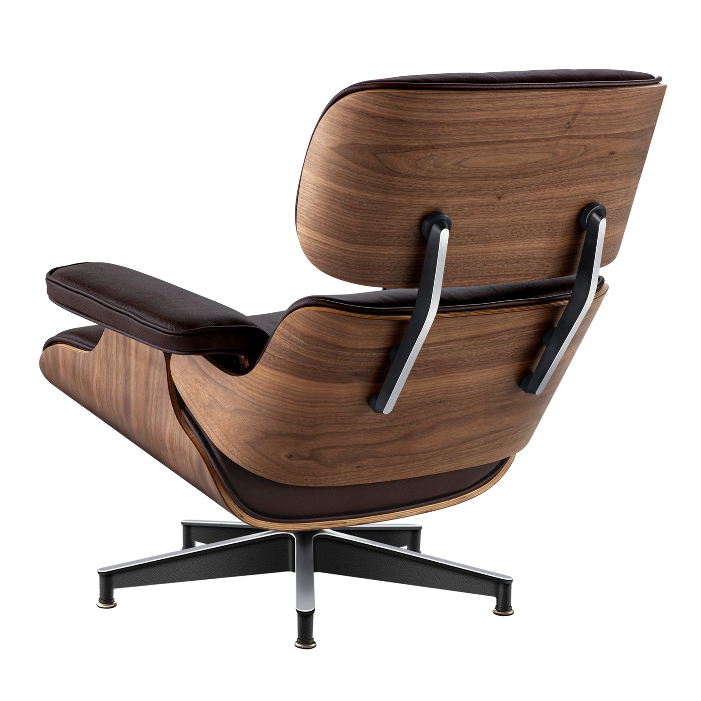 Midcentury Lounge Chair & Ottoman - Brown Leather, Walnut Wood