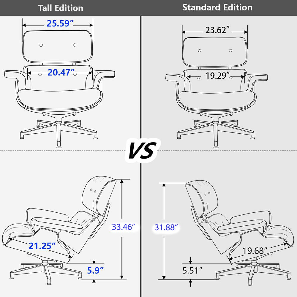 TALL Midcentury Lounge Chair & Ottoman - Black Leather, Palisander Wood